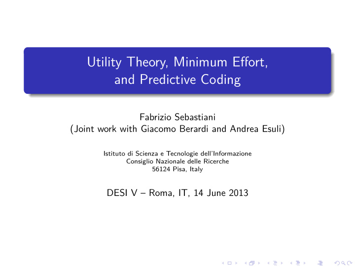 utility theory minimum effort and predictive coding
