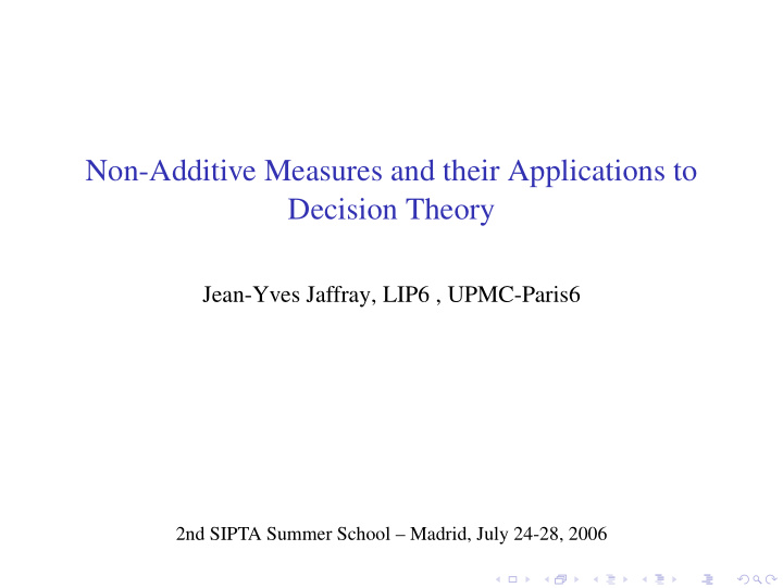 non additive measures and their applications to decision