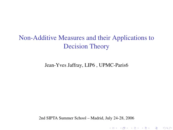 non additive measures and their applications to decision