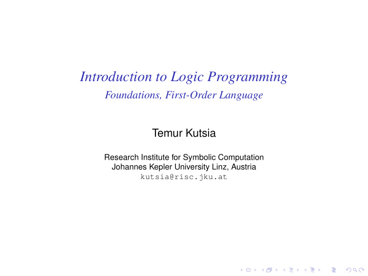 introduction to logic programming