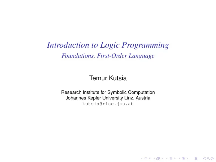 introduction to logic programming