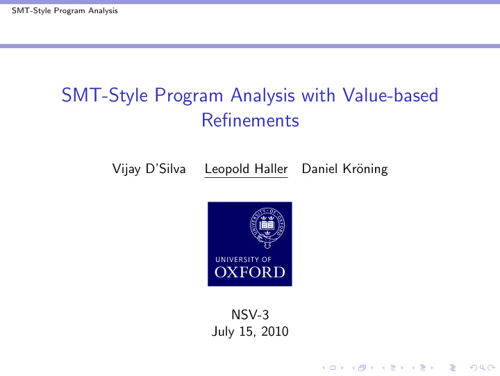 smt style program analysis with value based refinements
