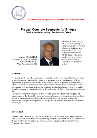 Precast Concrete Segments for Bridges Fabrication and Assembly - Fundamental Details  Jacques