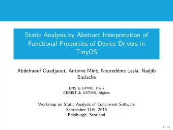 Static Analysis by Abstract Interpretation of  Functional Properties of Device Drivers in  TinyOS
