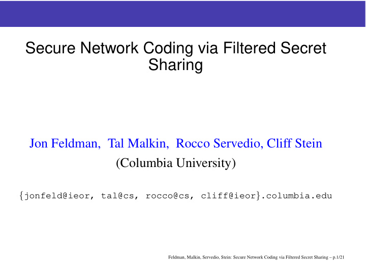 secure network coding via filtered secret sharing