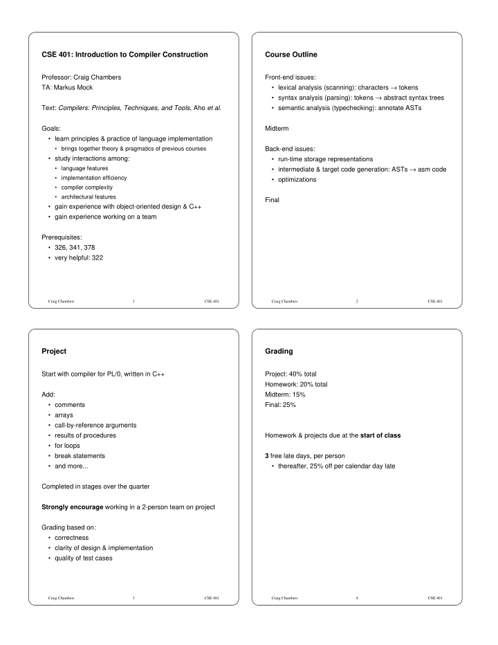 cse 401 introduction to compiler construction course