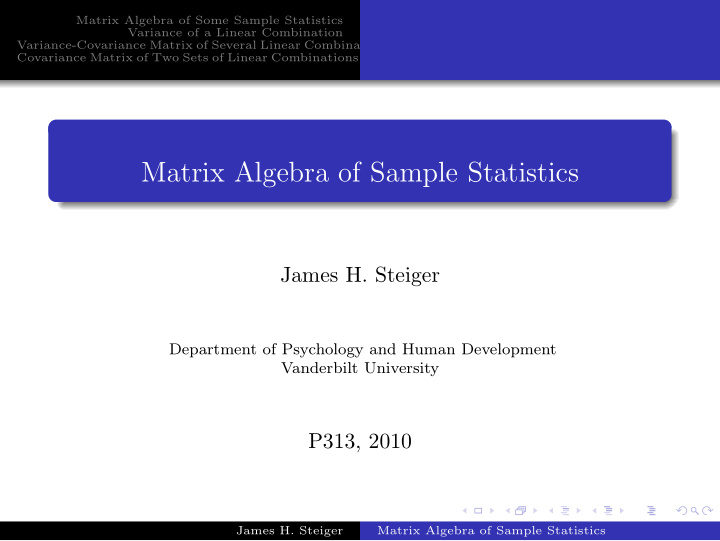 matrix algebra of sample statistics