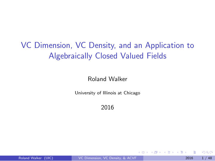 vc dimension vc density and an application to