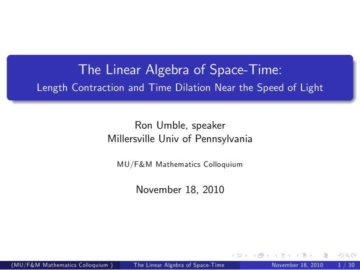 the linear algebra of space time