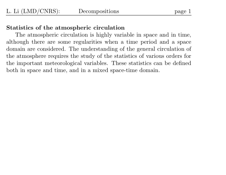 l li lmd cnrs decompositions page 1 statistics of the