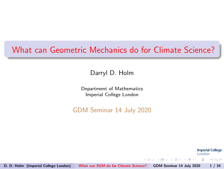 what can geometric mechanics do for climate science