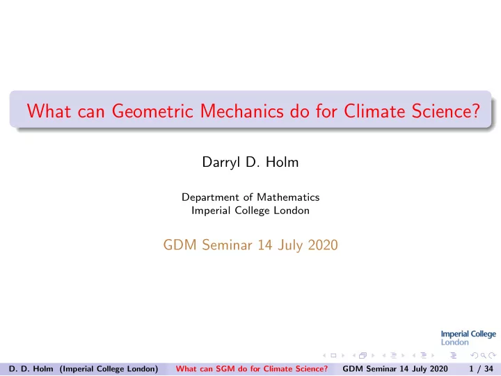 what can geometric mechanics do for climate science