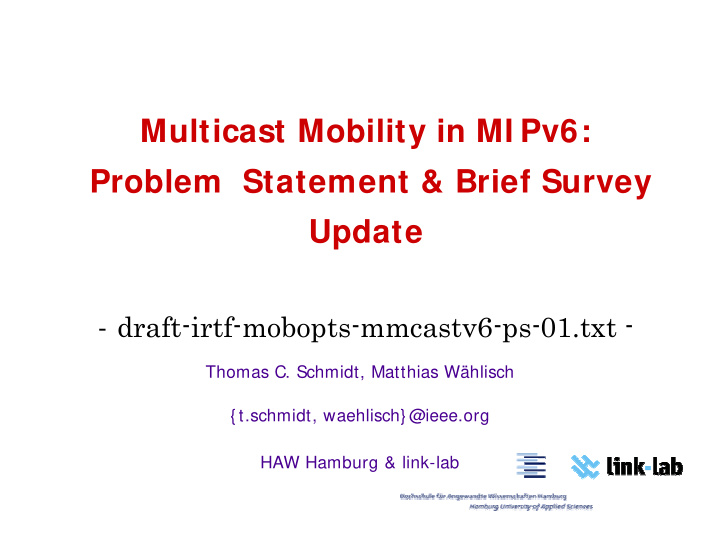 multicast mobility in mi pv6 problem statement brief