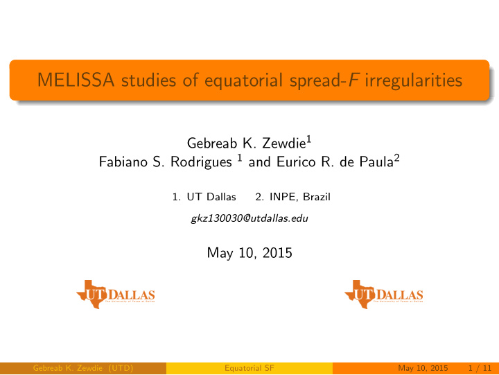 melissa studies of equatorial spread f irregularities