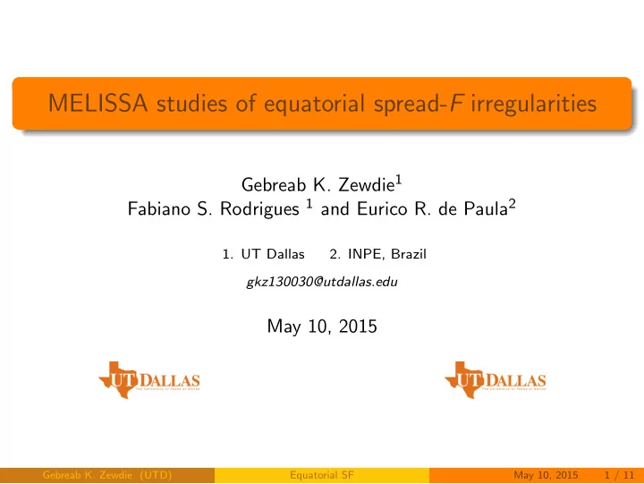 melissa studies of equatorial spread f irregularities