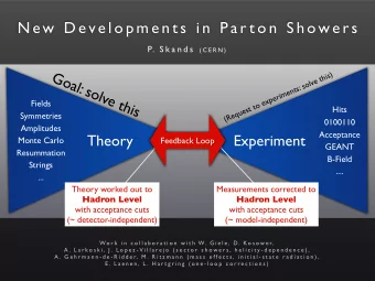 N ew  D eve l o p m e n t s  i n  P a r t o n  S h owe r s P. S k a n d s ( C E R N )  Goal: solve