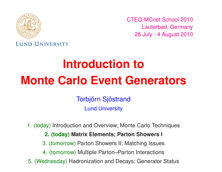 introduction to monte carlo event generators