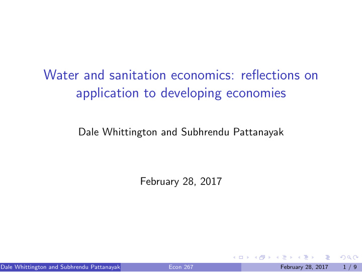 water and sanitation economics reflections on application