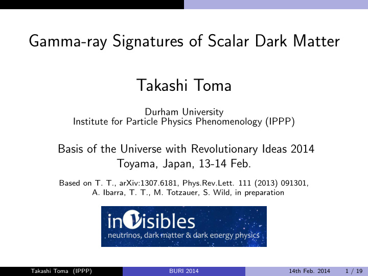 gamma ray signatures of scalar dark matter takashi toma