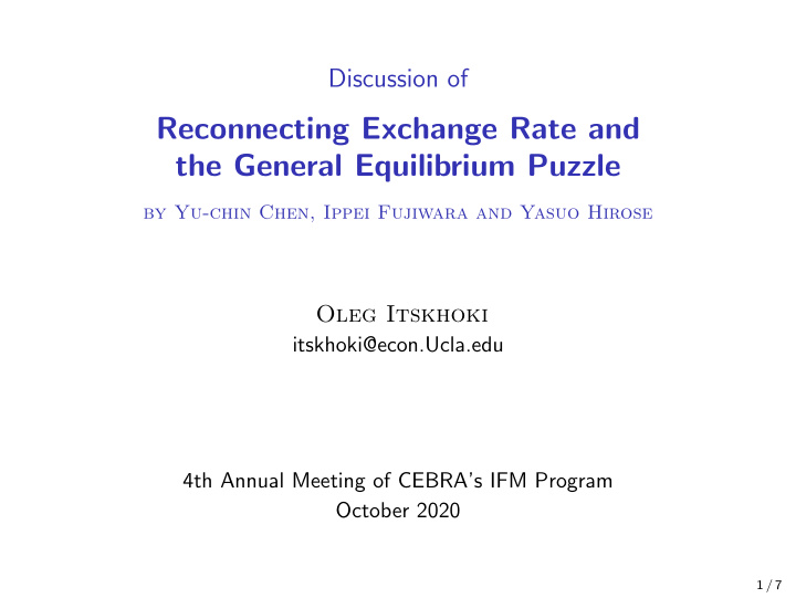 reconnecting exchange rate and the general equilibrium