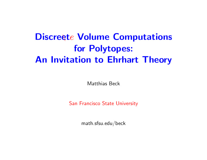 discreet e volume computations