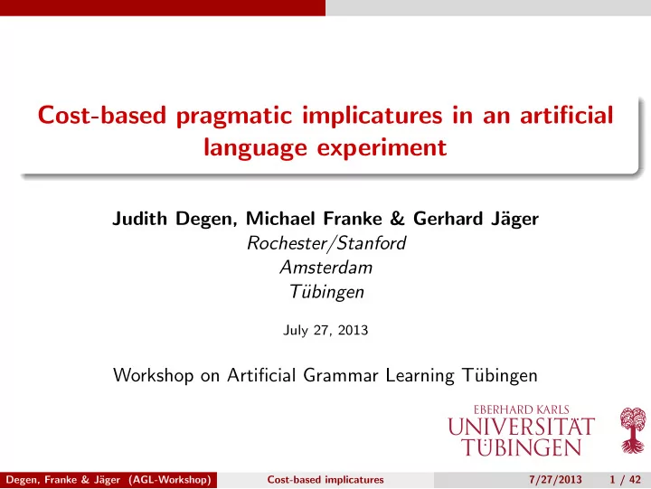 cost based pragmatic implicatures in an artificial