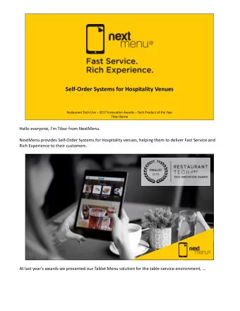 Self-Order Systems for Hospitality Venues Restaurant Tech Live  2017 Innovation Awards  Tech