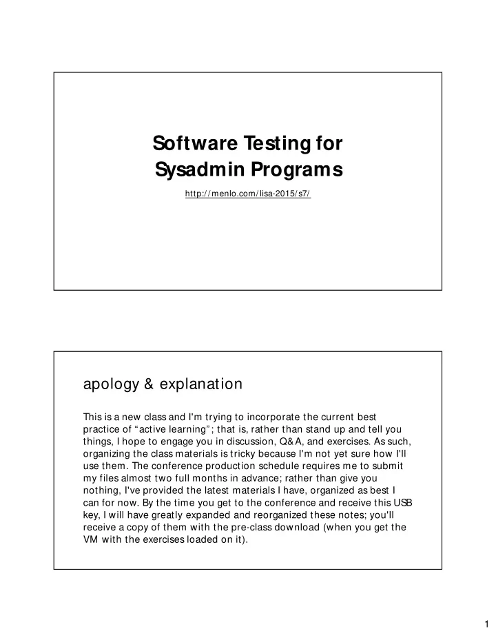 software testing for sysadmin programs