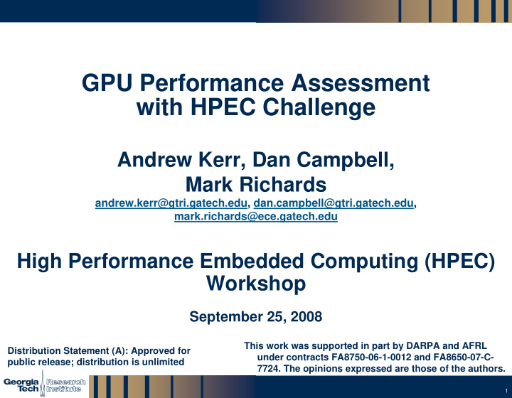 gpu performance assessment with hpec challenge