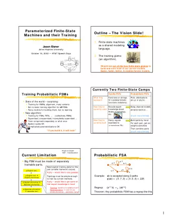 1  Weights Need Not be Reals  Goal: Parameterized FSMs a/ q  / p b/ r  Parameterized FSM: