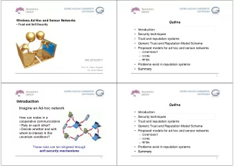 Introduction  Out  Outline  e  Imagine an Ad-hoc network   Introduction   Security techniques