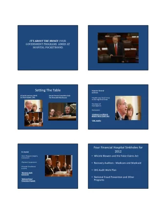 Setting The Table Inspector General  Levinson: IG Daniel Levinson, DHHS Senate Finance Committee