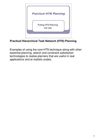 Practical Hierarchical Task Network (HTN) Planning  Examples of using the core HTN technique along