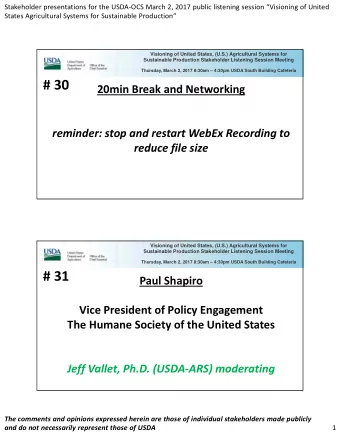 # 30 20min Break and Networking reminder: stop and restart WebEx Recording to reduce file size