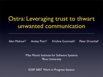 Ostra: Leveraging trust to thwart  unwanted communication Alan Mislove  Ansley Post