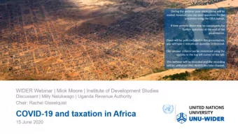 International Centre for Tax and Development  www.ictd.ac  1. Tax after the Pandemic:  Can Africa
