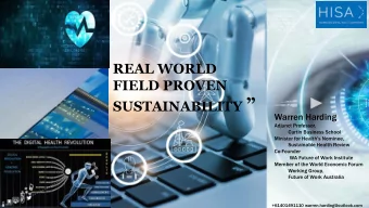 SUSTAINABILITY   Warren Harding  Adjunct Professor,  Curtin Business School  Minister for