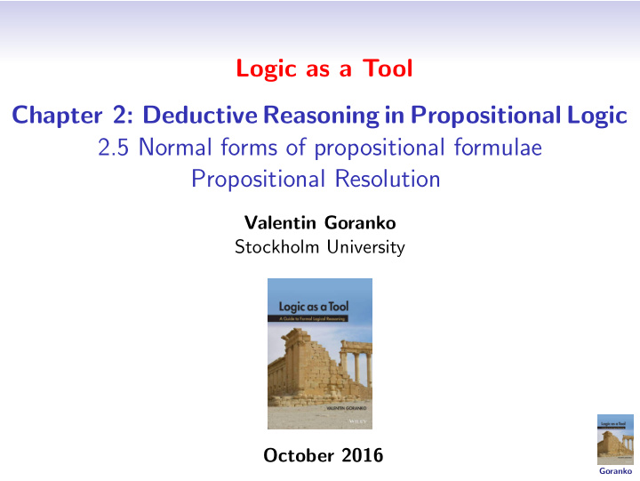 logic as a tool chapter 2 deductive reasoning in