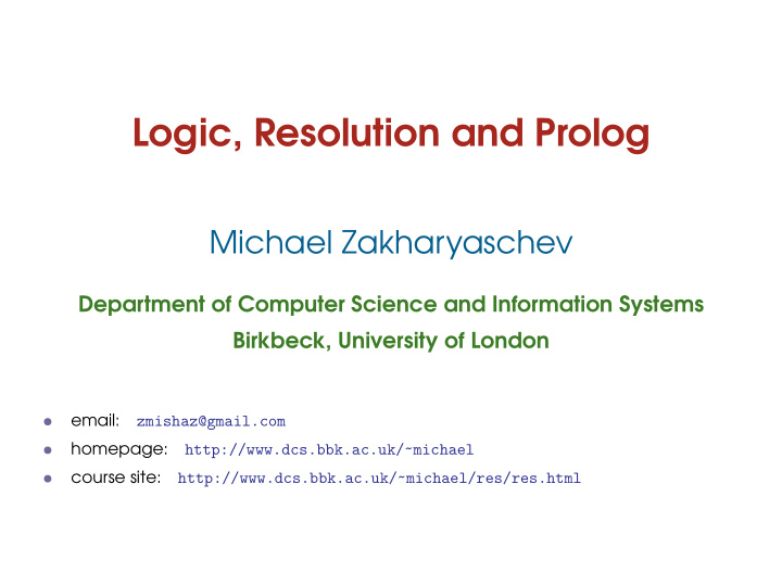 logic resolution and prolog