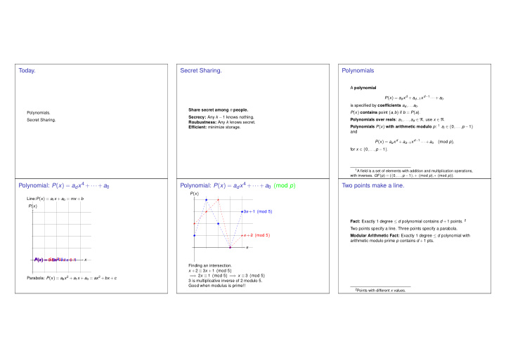 today secret sharing polynomials