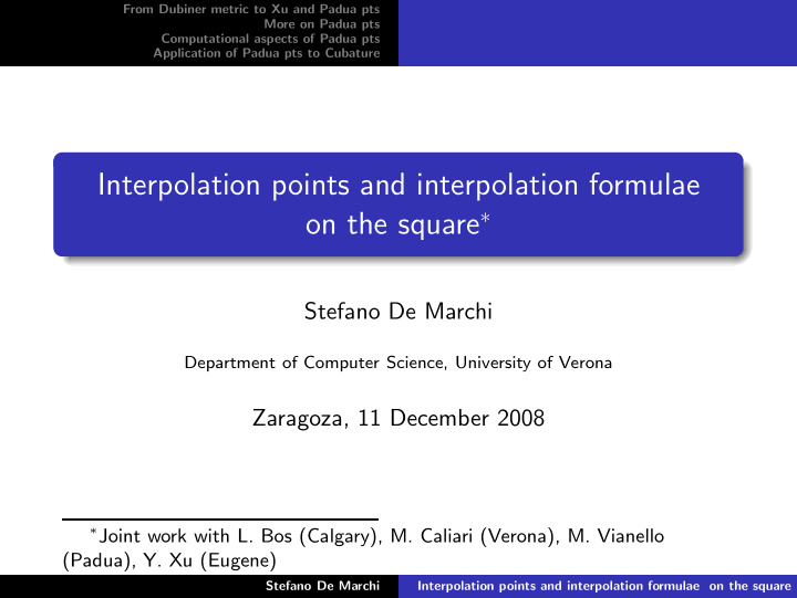 interpolation points and interpolation formulae
