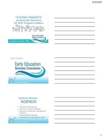 AGENDA    A Business Perspective    What is a Systems Mindset?    Elements of Business