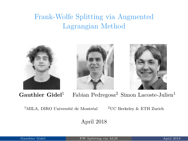 frank wolfe splitting via augmented lagrangian method