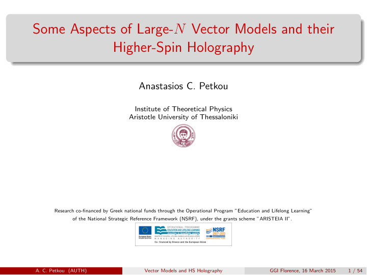 some aspects of large n vector models and their higher