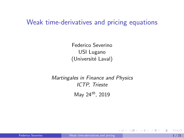 weak time derivatives and pricing equations