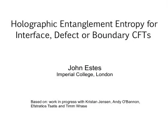 Holographic  Entanglement  Entropy  for  Interface,  Defect  or  Boundary  CFTs  John Estes