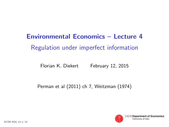 environmental economics lecture 4 regulation under