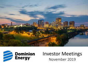 Investor Meetings  November 2019  Important note to investors  This presentation contains certain