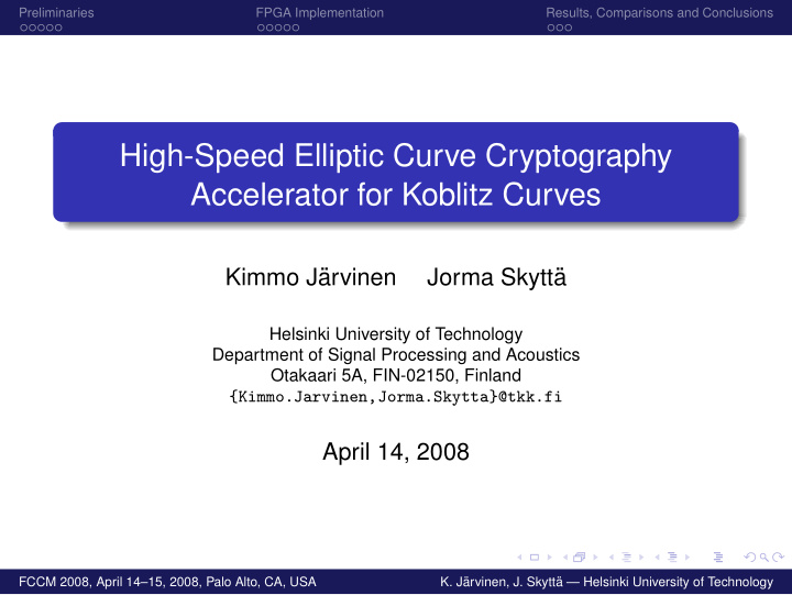 high speed elliptic curve cryptography accelerator for