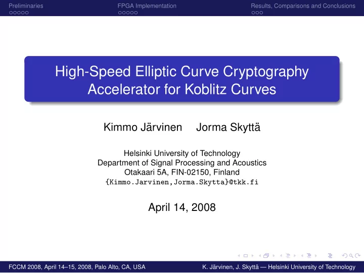 high speed elliptic curve cryptography accelerator for
